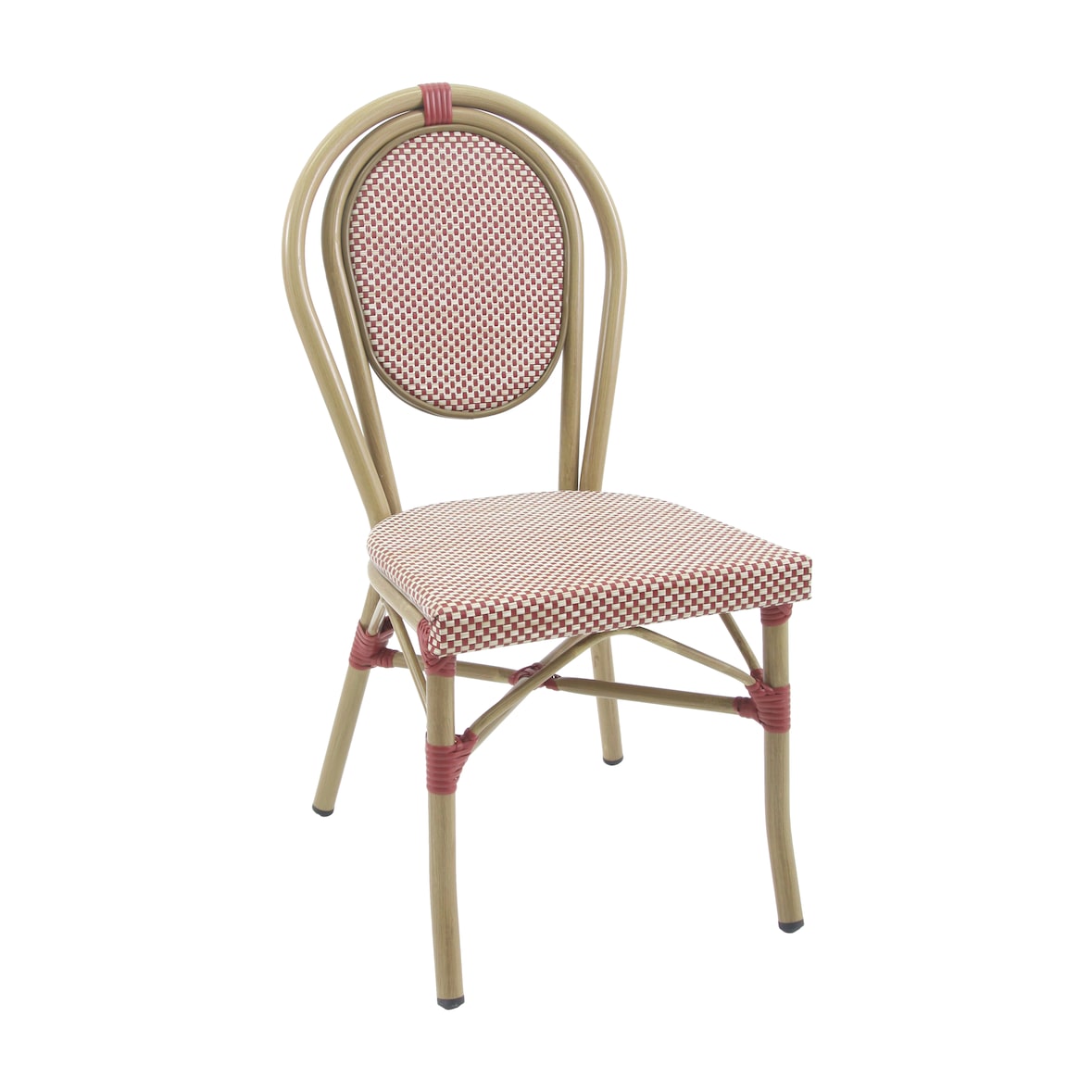 METRO PROFESSIONAL Silla apilable, aluminio/tejido sintético, con aspecto de bambú, rojo/beige