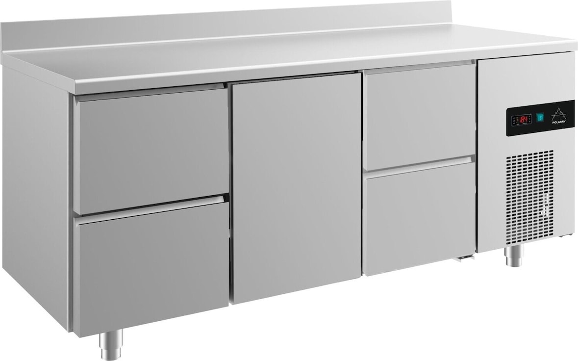 Gastro Edelstahl Kühltisch 1 Tür(mittig) 4 Schubladen Aufkantung, 1865x700x850mm -2/+8°C