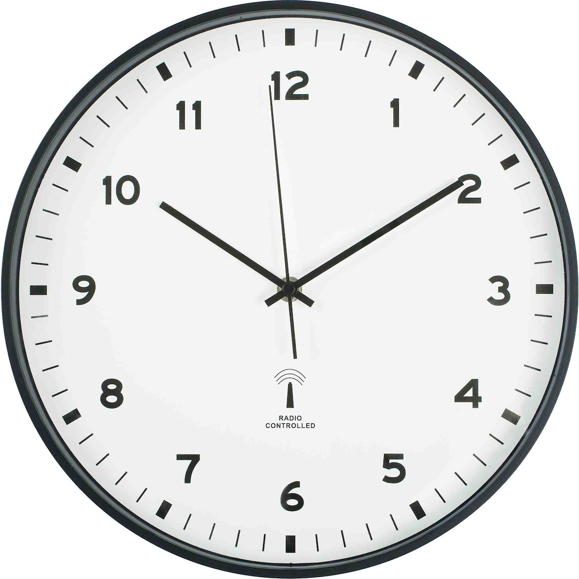 Funkwanduhr Analog Uhr rund Ø 31 cm weiß Kunststoffrahmen schwarz