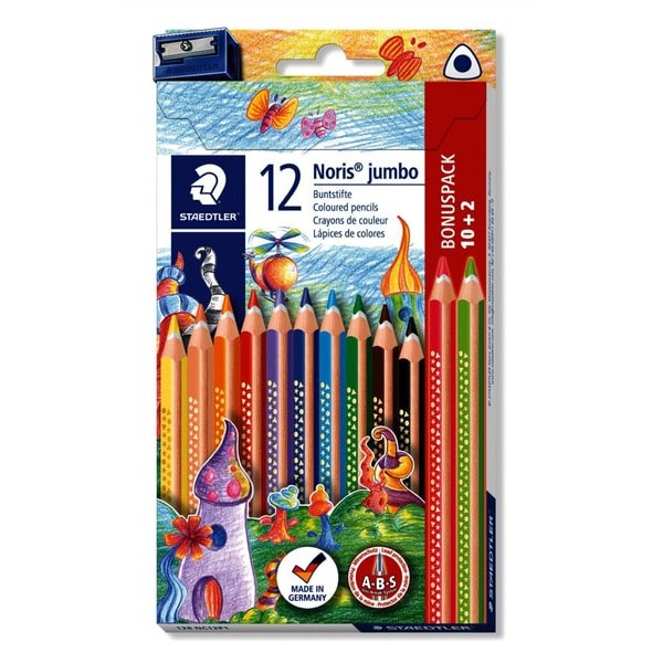 Farbstiftetui Noris triplus 128, 12er Etui, ergonomische Dreikantform, Holz. Lackierter Schaft in Schreibfarbe. Minenstärke: 4 mm