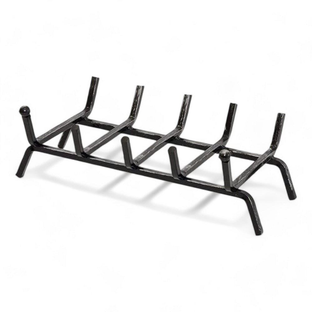 Brucialegna in ferro battuto verniciato per camino con design a sfera e cinque barre dimensioni 50x30x15 cm resistente ed elegante