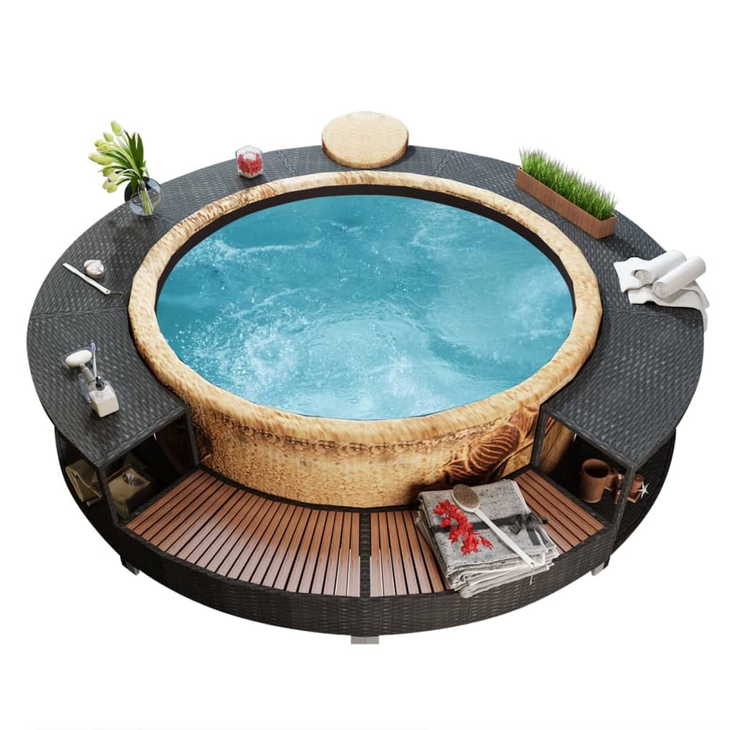 Rattan Spa Umrandung Rund Schwarz