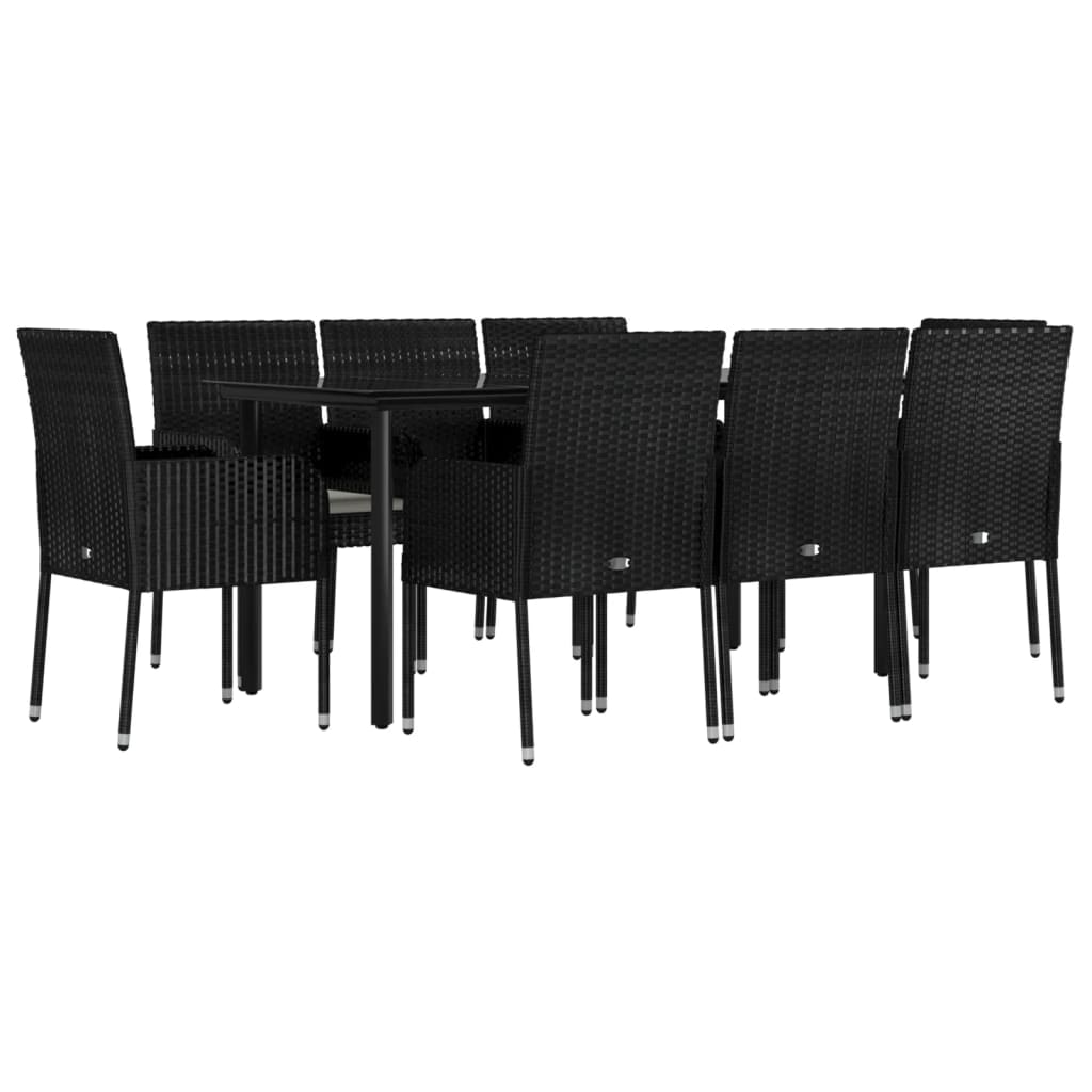 HELLOSHOP26 - Juego de comedor de jardín de 9 piezas y cojines, resina tejida negra 02_0014833