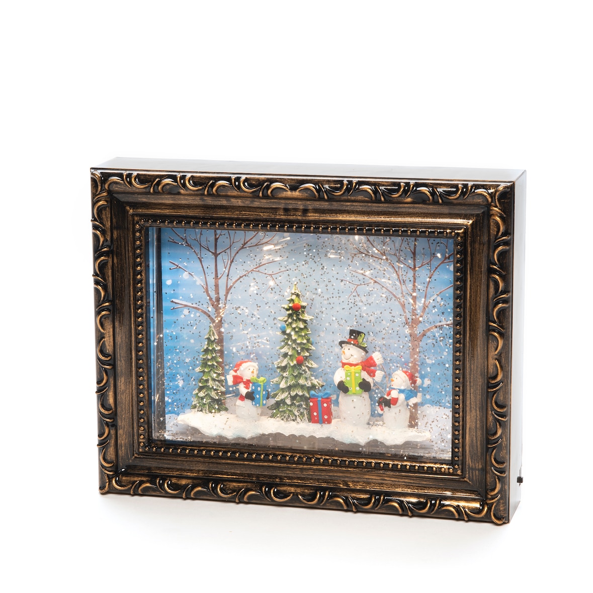 Konstsmide LED Wasserlaterne, Bilderrahmen mit Schneemännern, braun, wassergefüllt, Timer, 2 warm weiße Dioden, batteriebetr., Innen - 4376-000