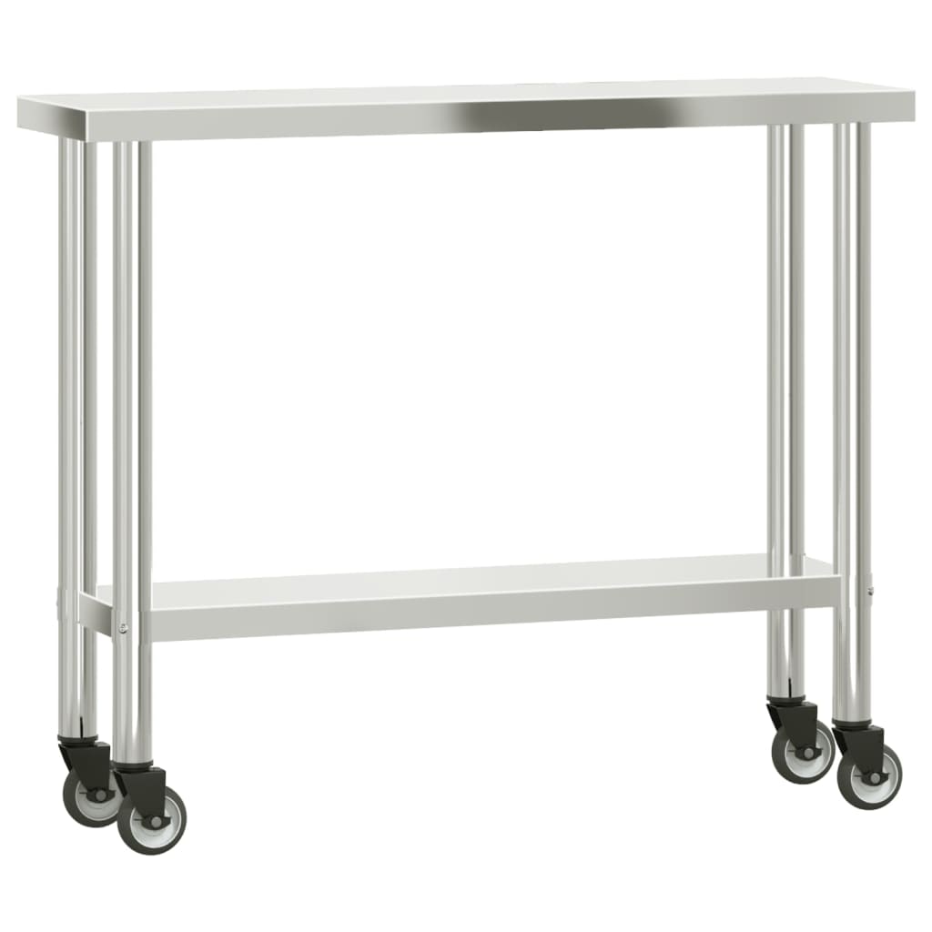 Mesa de trabajo de cocina con ruedas acero inox 110x30x85 cm