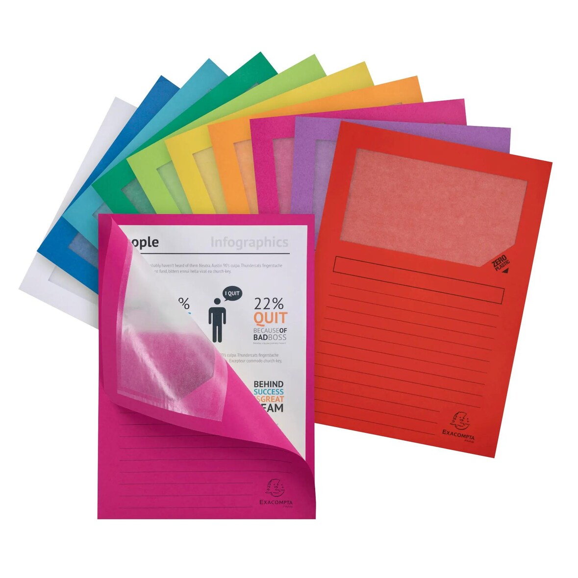Exacompta - Réf. 50100E - Carton de 400 chemises à fenêtre Forever® 120 g/m²- dim 22 x 31 cm pour A4 - 10 couleurs