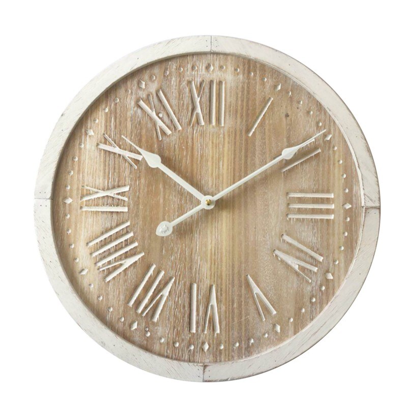 Rebecca Mobili Wanduhr mit römischen Ziffern aus braunem und weißem Holz ø 40 cm