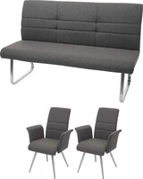 thumbnail of Décoshop26 - Set aus 2 Esszimmerstühlen mit Armlehnen + 180 cm Bank in graubraunem Stoff und Edelstahl 04_0007487