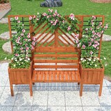 thumbnail of Spalier Pflanzkasten für Kletterpflanzen und Sitzgelegenheit aus massivem Tannenholz, Entwässerung, Rankhilfe, Dunkelbraun, 170x42x145 cm