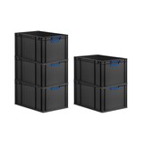 thumbnail of PROREGAL SparSet 5x Eurobox NextGen Color, HxBxT 32x40x60cm, 65 Liter, Griffe blau zu, Schwarz, Eurobehälter, Transportbehälter