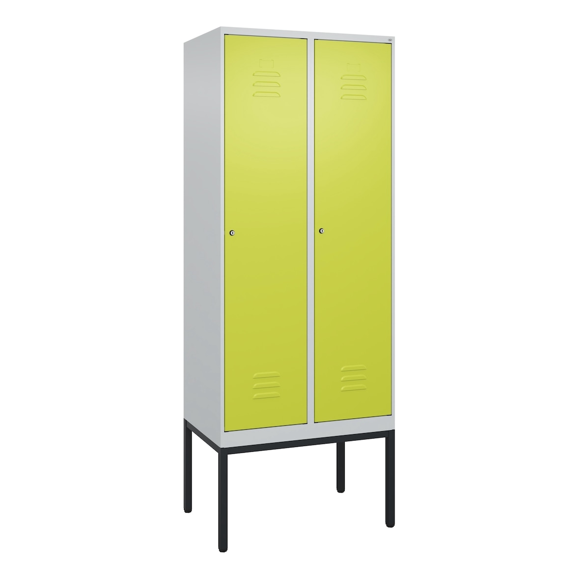 C+P Spind Classic PLUS, Gestell, 2 Abteile, HxBxT 212x80x50cm, Zylinderschloss, Hellgrau/Clowngrün von PROREGAL