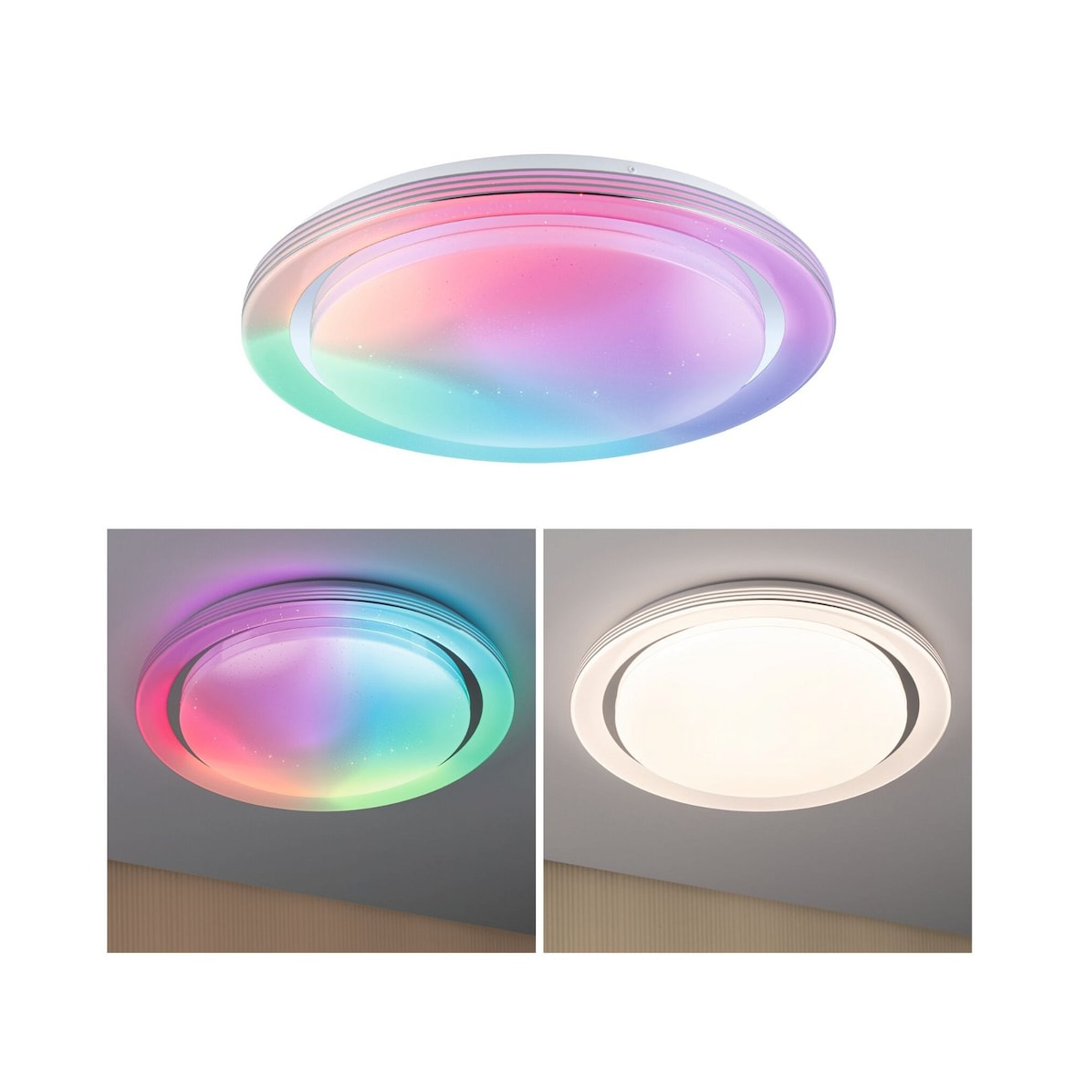Paulmann LED-plafondlamp Rainbow met regenboogeffect    RGBW+ 2800lm 230V 38,5W dimbaar Chroom#Wit 70547