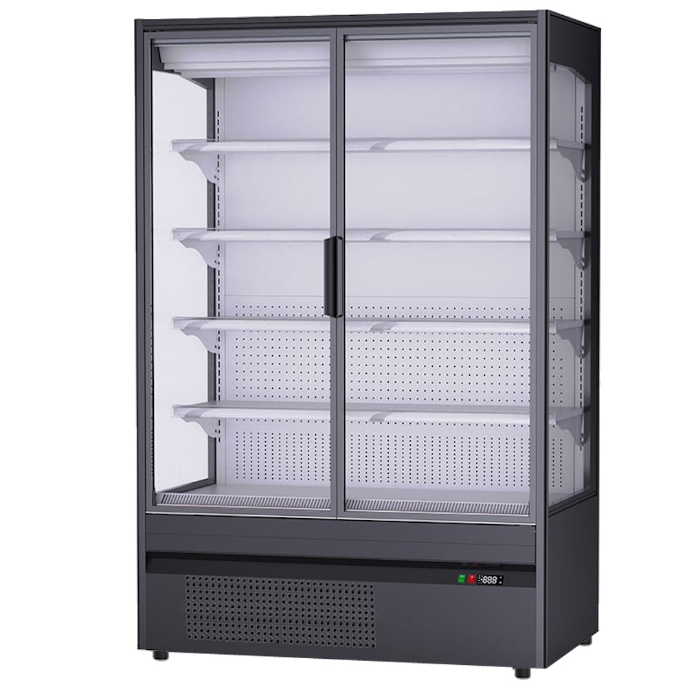 Gekoelde wandkoeler met glasdeuren zwart, 4 legplanken 5 niveaus - 1320x770x2000 mm - 830 W 230/1V - 24510601 Eurast