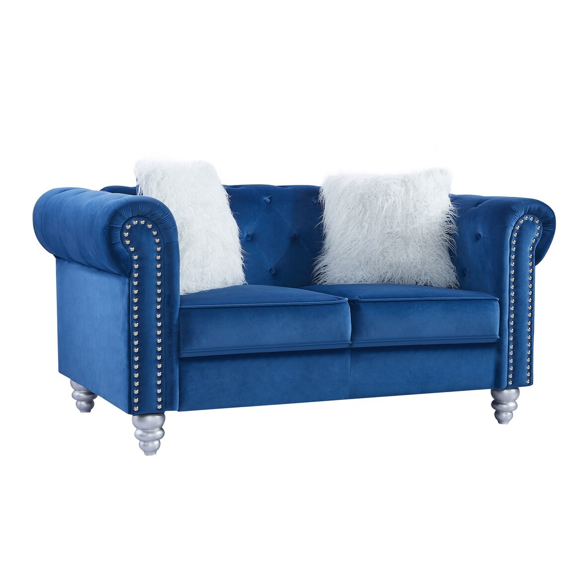 MF - Sofá Chester Style de 2 Plazas, Tapizado Velvet Azul 67