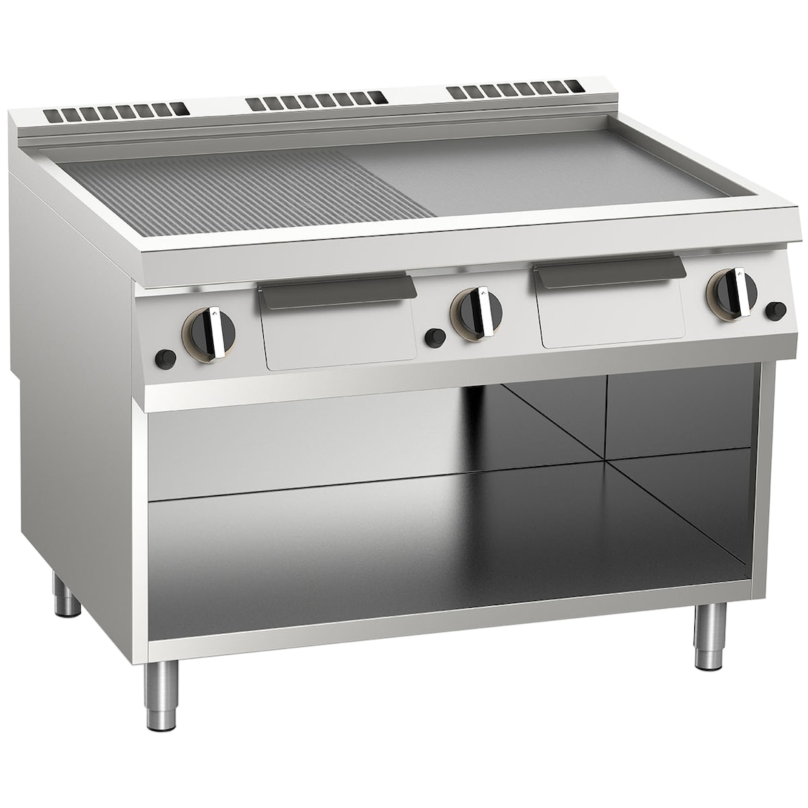 KBS Gas-Grillplatte 1/3 gerillt und 2/3 glatt  31,5 kW 3 Heizzonen offener Unterbau