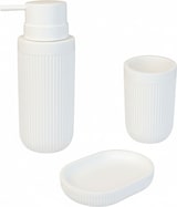 thumbnail of Relaxdays Bad Accessoires, 3-teilig, Seifenschale, Seifenspender, Zahnputzbecher, Polyresin, Bad Zubehör Set, weiß