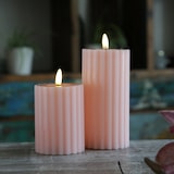 thumbnail of LED Kerze Liv Echtwachs gerillt mit Rillen flackernd H: 17,5cm Timer rosa