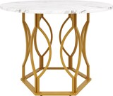 thumbnail of Esstisch rund 100x100x76  Weiß+Gold MDF Tischplatte mit Marmoroptik Metallbeine mit Bodenausgleich, stabil und pflegeleicht