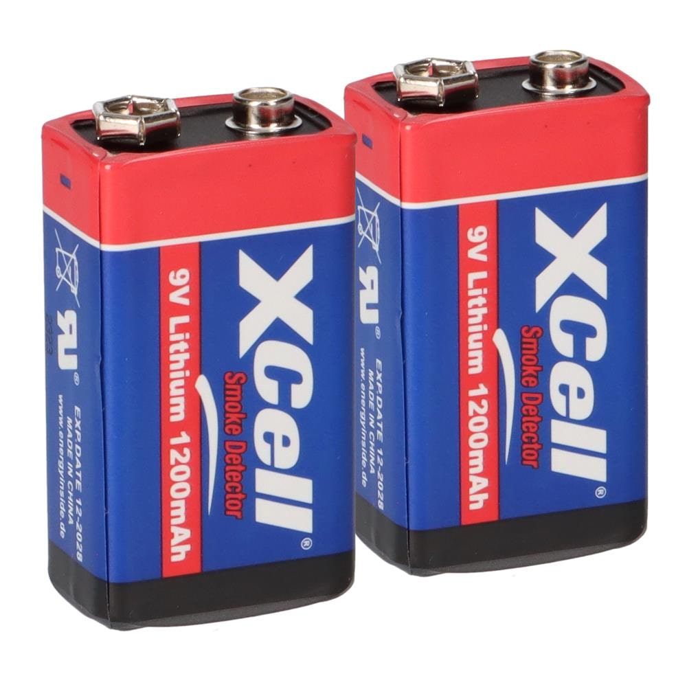 2x XCell Lithium 9V Block Hochleistungs- Batterien für Rauchmelder / Feuermelder - 10 Jahre Batterie Lebensdauer
