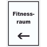 thumbnail of Fitnessraum Aufkleber mit Text und Richtungspfeil links Sport Fit hochkant A9 (37x52mm)