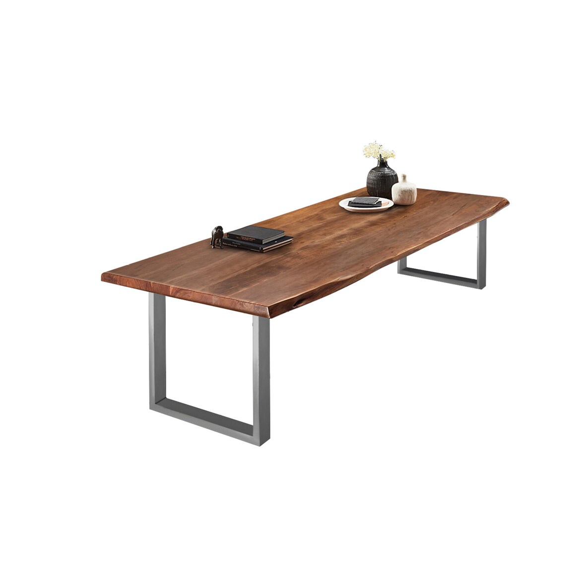 SAM® Esstisch Baumkante massiv Akazie nussbaumfarben 240 x 110 silber VALIN