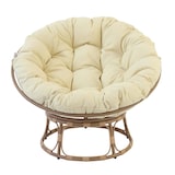 thumbnail of Fauteuil en acier et rotin synthétique avec coussin blanc