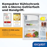 thumbnail of Exquisit Kühlschrank mit Gefrierfach, 120 Liter, 4-Sterne-Gefrierfach, Kühlschrank freistehend, KS516-4-H-010D weiss