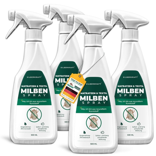 Milbenspray für Matratzen & Textil - Milben im Bett vertreiben: 4 x 500 ml