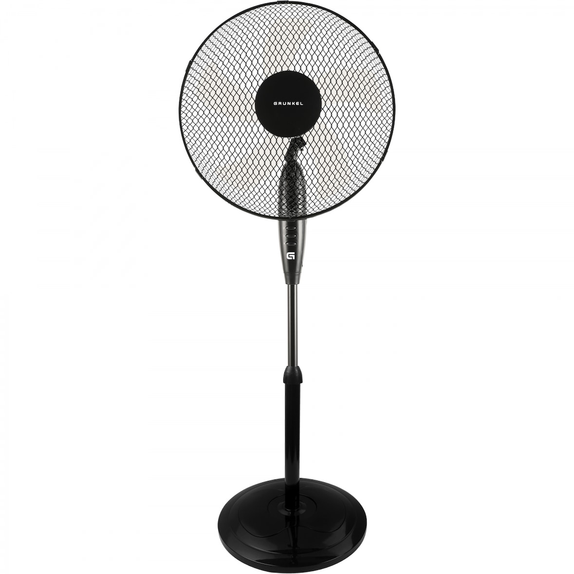Ventilador de pie Grunkel FAN-165RNG negro con 3 niveles de potencia y 50W con base redonda.