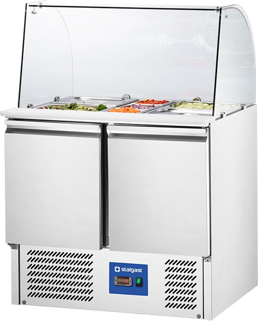 Stalgast Starline Saladette mit Glasaufsatz, 2-türig, GN 1/1, Aufnahme 10x GN1/4, 900x705x1300 mm (BxTxH), ohne Aufkantung (KT4317240)