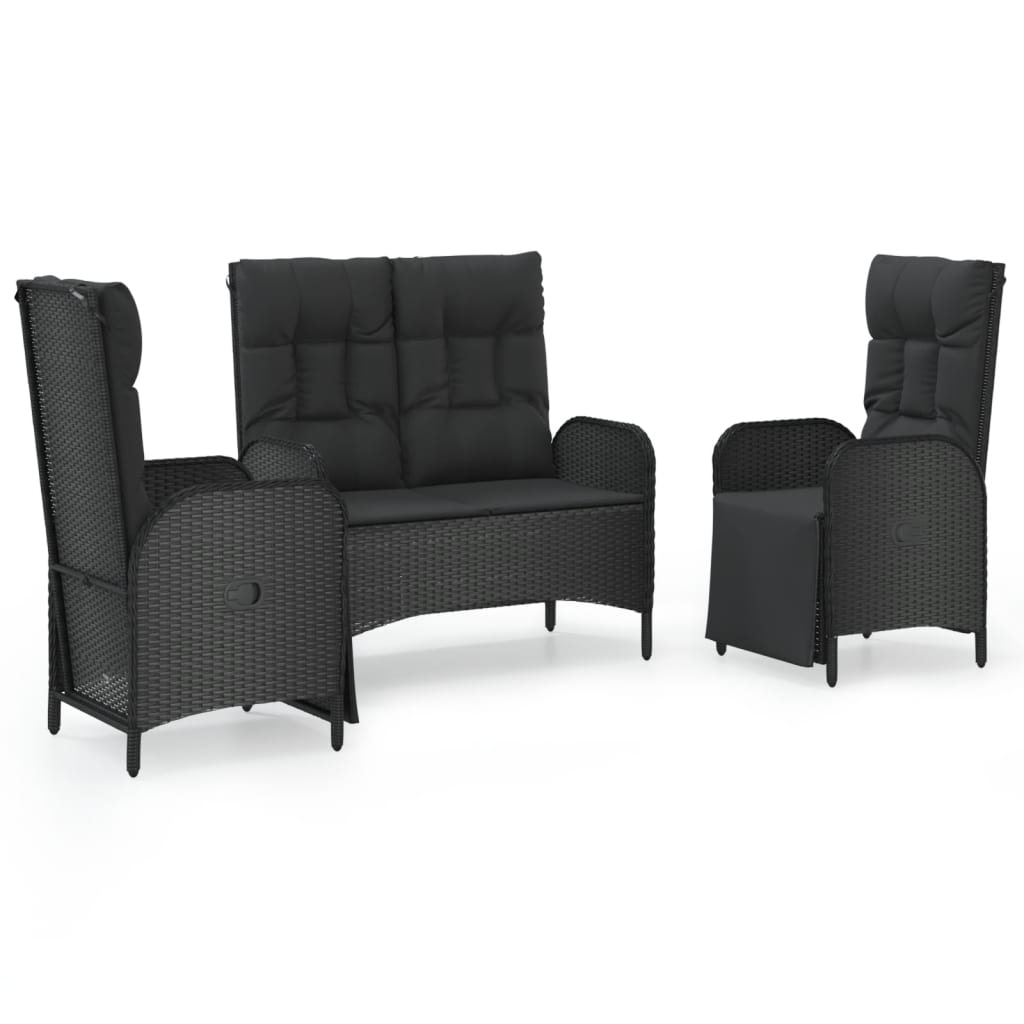 HELLOSHOP26 - Juego de comedor de jardín muebles de exterior con cojines 3 piezas negro 02_0014136