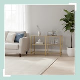 thumbnail of Relaxdays Konsolentisch, HxBxT: 73 x 100 x 30 cm, Metall, Glas, schmale Konsole Flur, Flurtisch mit 3 Ablagen, gold