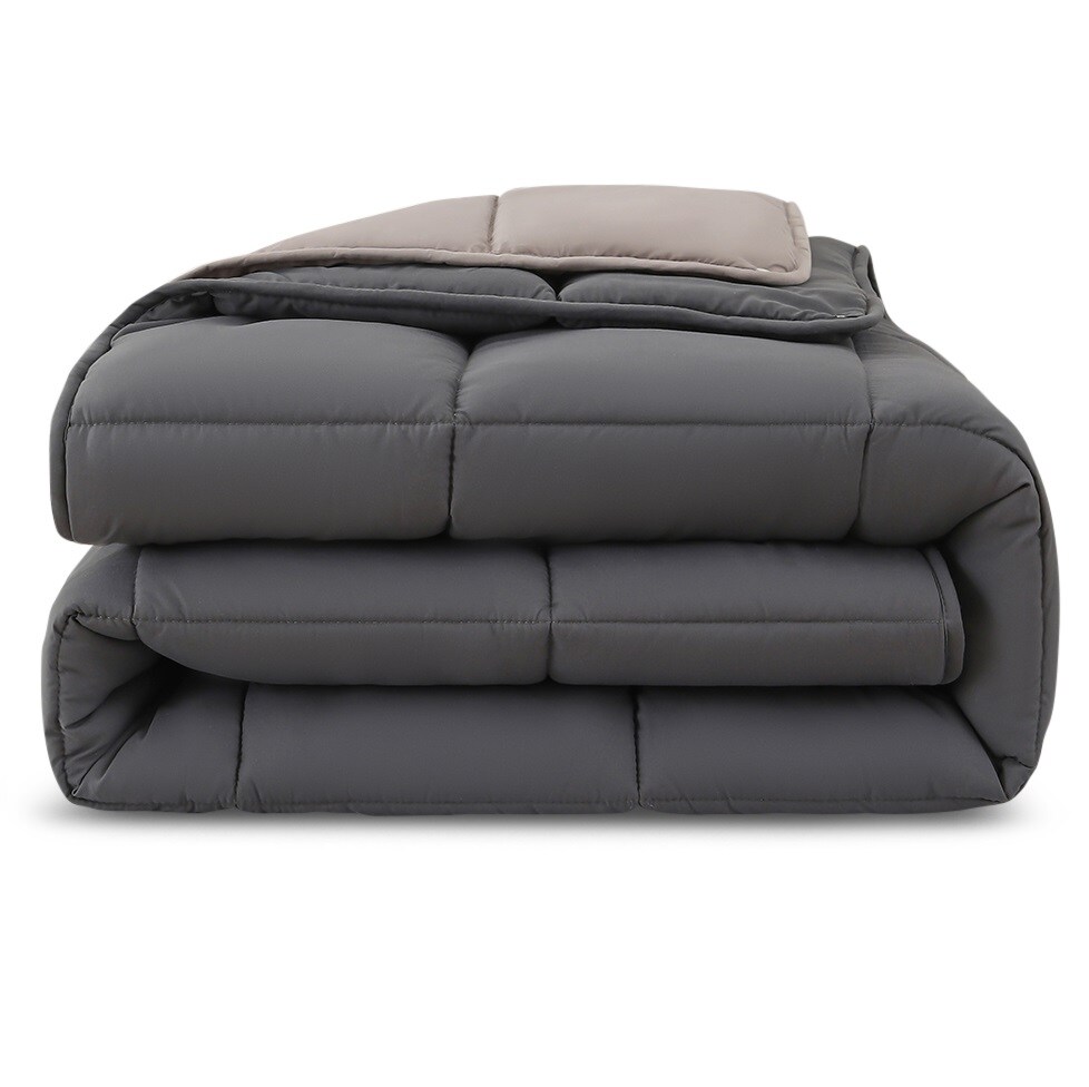 wometo 4-Jahreszeiten Steppbett Wende-Design ca. 135x200 cm (2 Bettdecken, 3-in-1) – grau & hellgrau – bunte warme Winterdecke + leichte Sommerdecke 