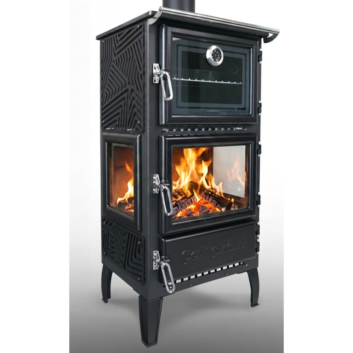 EEK A - Dreischeiben-Holzherd Modell 306-3D Backfach+Herdplatte - 12,10 kW