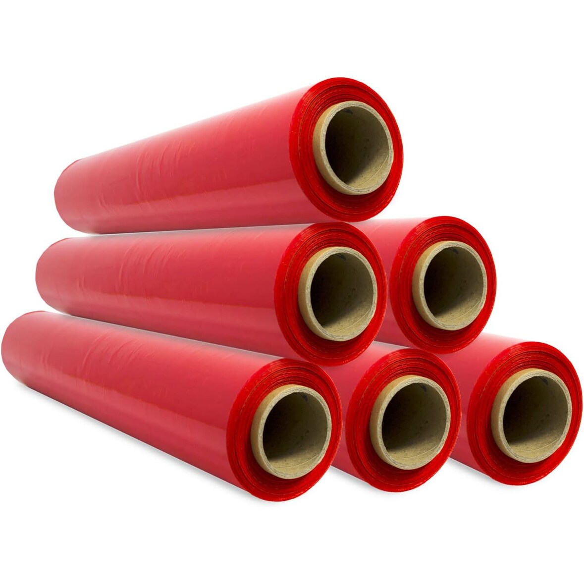OFITURIA Film Embalar Elástico Rojo para Embalar, Rollo de Plástico Protector Envíos y Mudanzas, Rollo de 50cm y hasta 400 m Estirables (6 rollos)