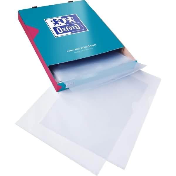 Boîte de 100 pochettes coin Shine A4, en polypro lisse incolore