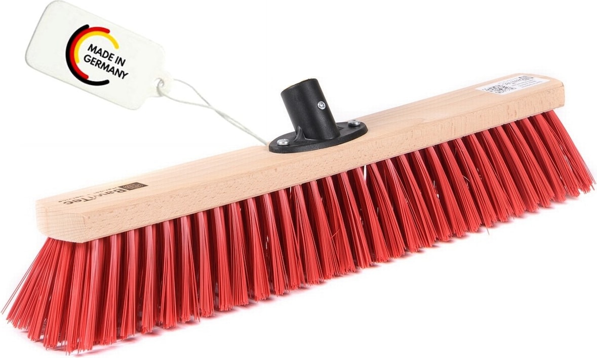 Qualitäts Straßenbesen 50cm Breit mit QuickFix-Stielhalter rote Kunststoff-Borsten Besen Kehrbesen ohne Stiel