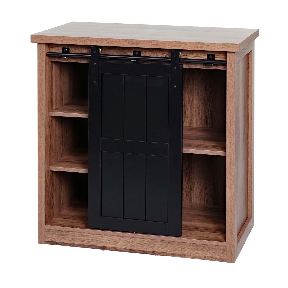 Cassettiera HWC-K75, armadio a ripiani, anta scorrevole 5 scomparti, metallo industriale effetto legno 84x80x40cm ~ marrone