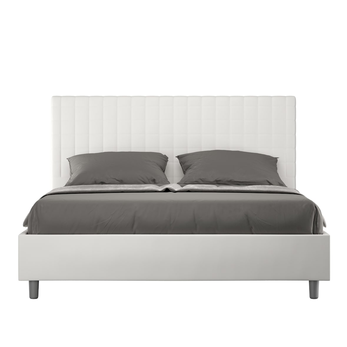 Cama de matrimonio sin somier 160x190 tapizada en símil piel blanco Sunny