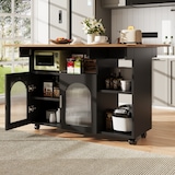 thumbnail of Kücheninsel Küchenwagen 120x70x80 cm klappbarer Tisch mit Stauraum und Rollen, MDF+Glas, Schwarz+Natur