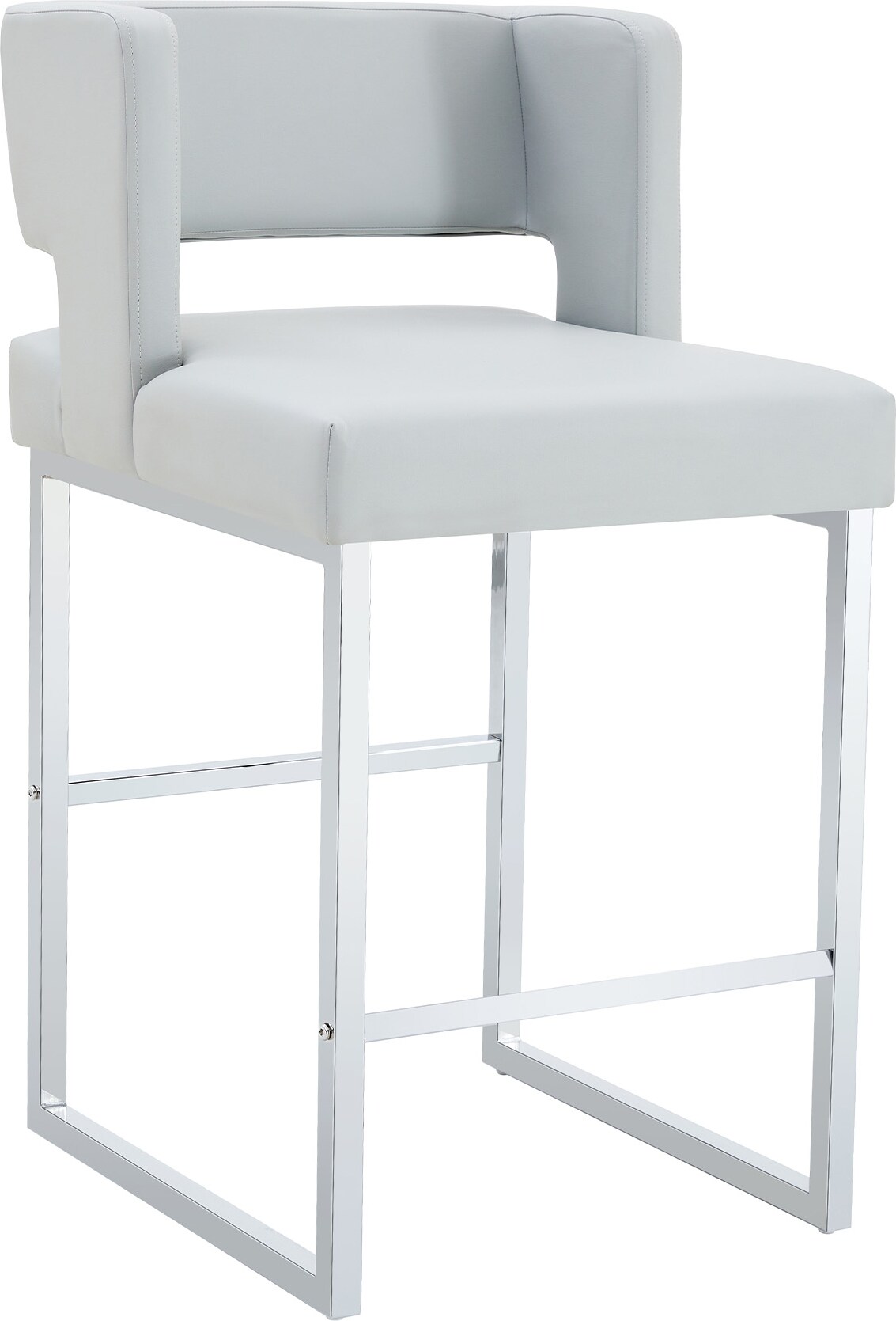 Barhocker Set 2 Stück mit PU Bezug Hellgrau+Silber 91x50x41 cm gepolsterter Sitz 8 cm, stabile Metallbeine, pflegeleicht und modern