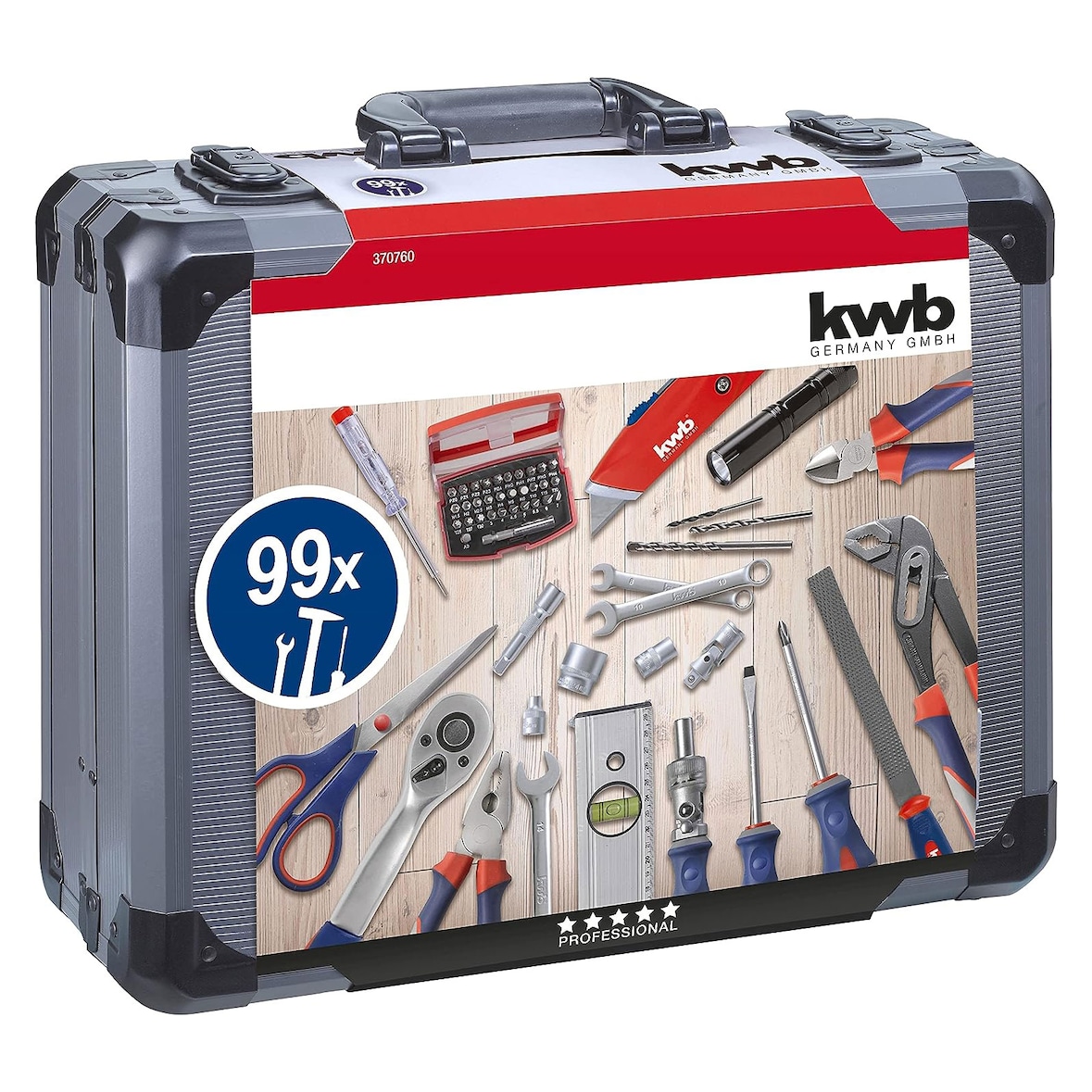 kwb Werkzeug Koffer inkl. 99-tlg. hochwertigem Werkzeug-Set, gefüllt, robust und hochwertig