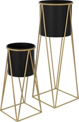 thumbnail of 2er Set Blumenständer 21,8x22x47 / 25x25x71 cm Schwarz/Gold aus Stahl