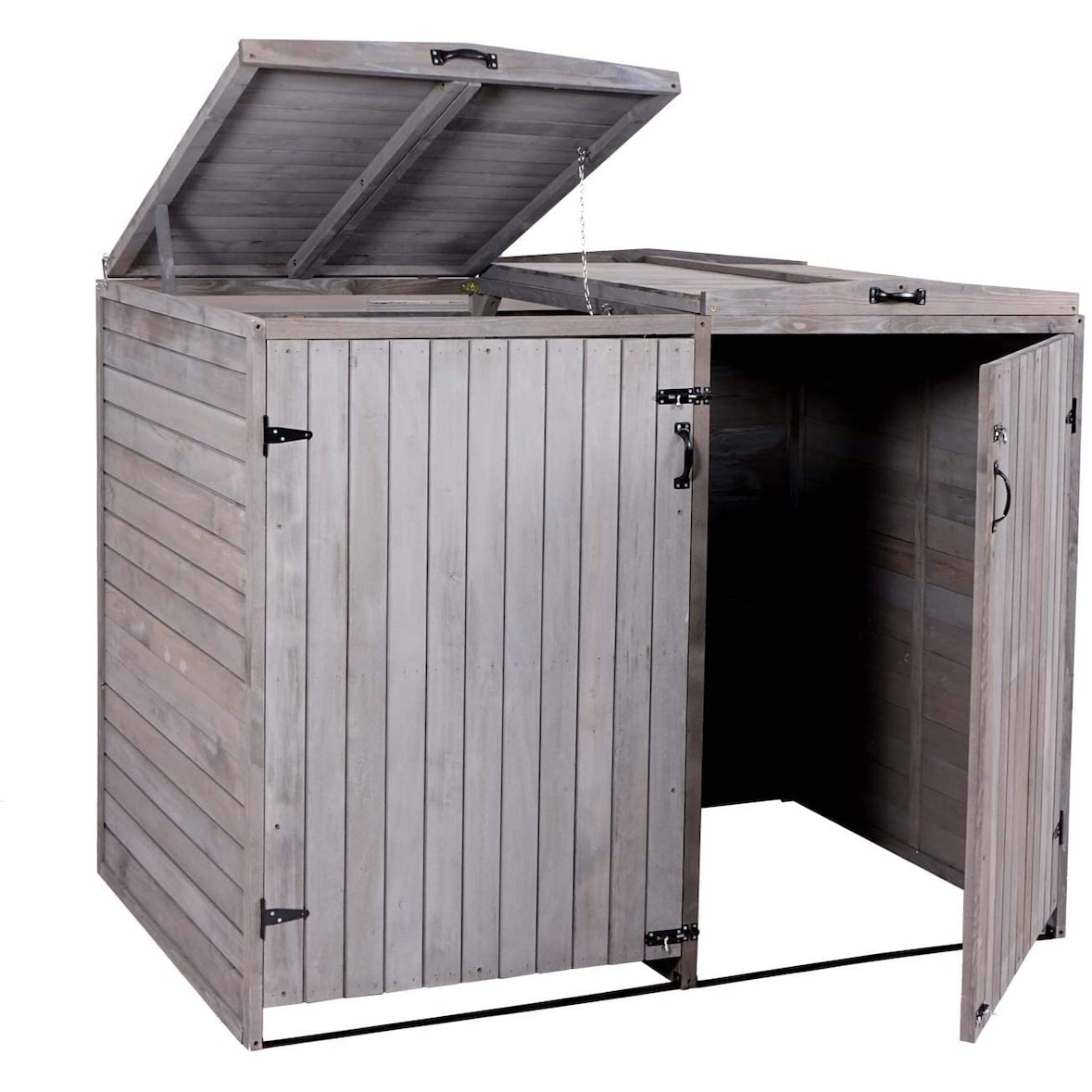 Décoshop26 - Abri de poubelles extérieur conteneurs à ordures jusqu'à 4 bacs 126x158x98 cm en bois certifié FSC gris anthracite 04_0005611