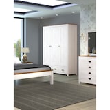 thumbnail of Möbilia Kledingkast | 3 deuren, 2 laden | massief grenen | B 136 x D 54 x H 185 cm | wit-bruin