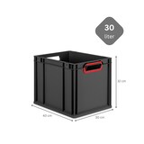 thumbnail of PROREGAL SparSet 5x Eurobox NextGen Color mit Auflagedeckel & Verschlüsse, HxBxT 32x30x40cm, 30L, Schwarz, Griffe rot offen, Eurobehälter