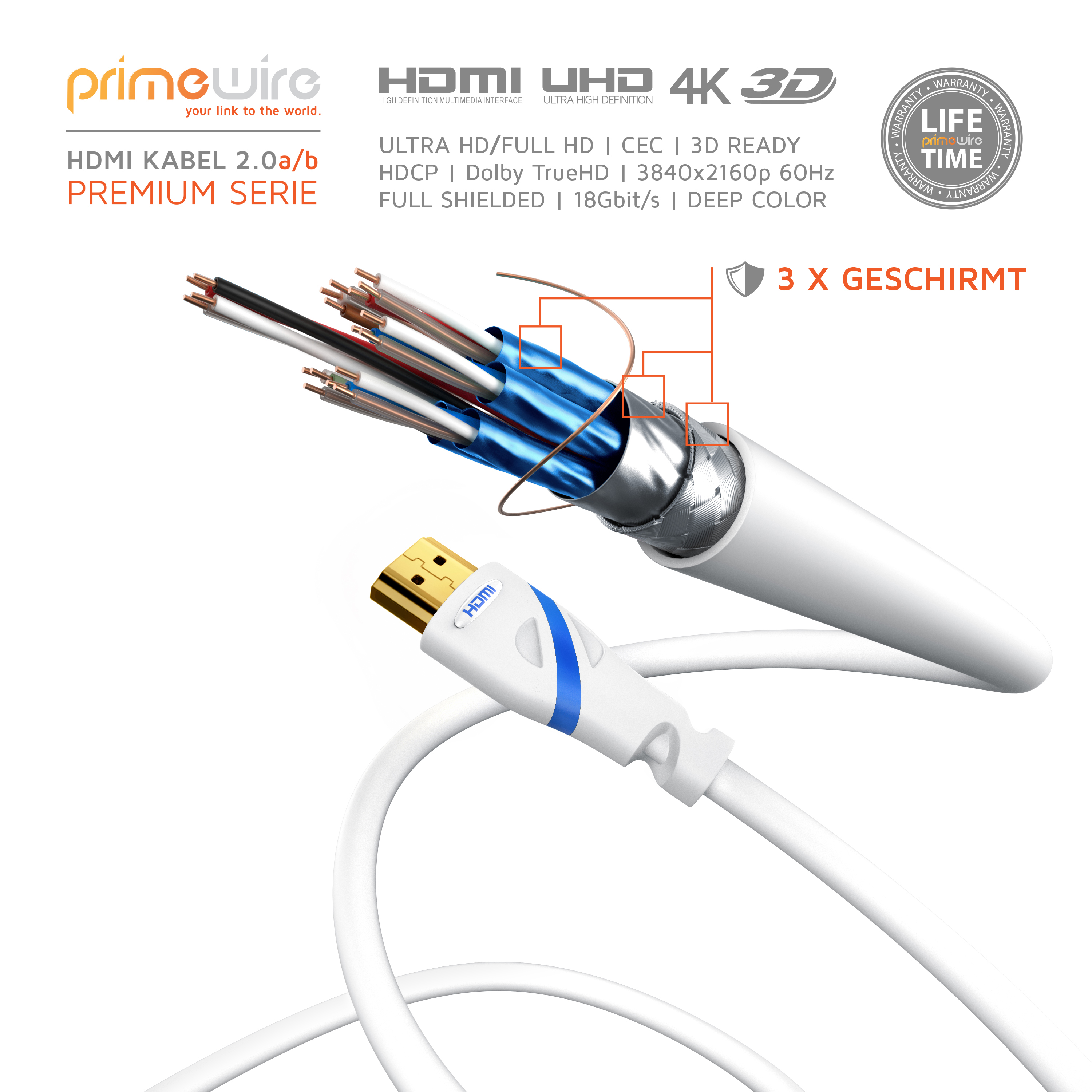 thumbnail of Primewire 8k HDMI-Kabel 2.1, Ultra HD Highspeed 4K 60Hz, Full HD, 3D, ARC, 18 GBit/s, HDMI Typ A - 1m