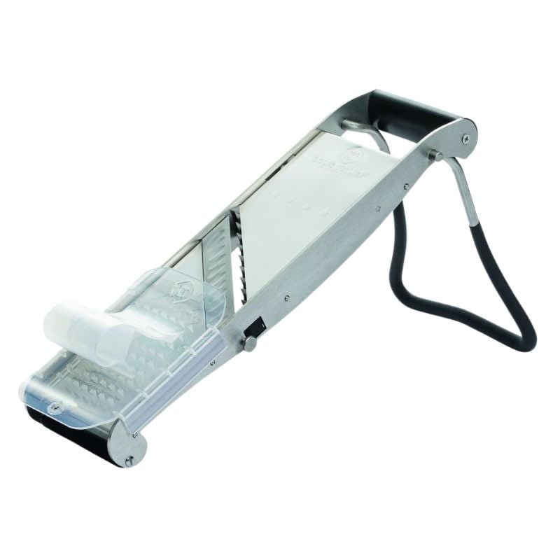 Professionelle Mandoline aus Edelstahl mit Drücker und ergonomischem Fuß - 2 Kämme zum Ausdünnen -. Tellier