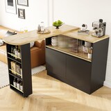 thumbnail of Drehbares Sideboard 120x45x103 cm mit 360 Grad Rotation, Glas Schiebetür, Ablagen und Schubladen, Schwarz, MDF, modern multifunktional