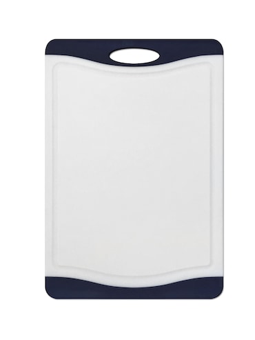 Tarrington House Tabla de cortar, plástico, 36,8 x 25,4 cm, con ranura para zumo, blanco/azul